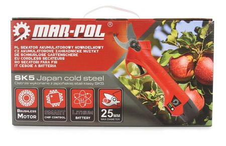 Sekator kowadełkowy 25mm nożyce elektryczne akumulatorowe do gałęzi 2x aku MAR-POL