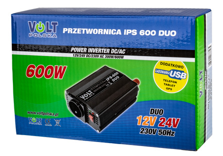 Przetwornica napięcia prądu IPS-300/600 DUO (12V-24V/230V/600W) VOLT POLSKA