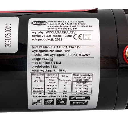 Wyciągarka elektryczna 2500 LBS J8 ślizg Titanium Winch