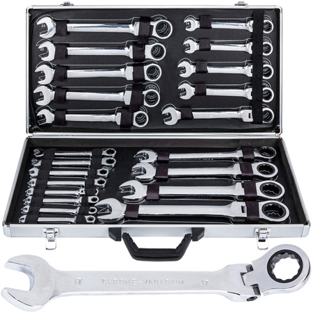 Klucze Płasko Oczkowe z Grzechotką Łamane 22el 6-32 Zestaw FALON-TECH