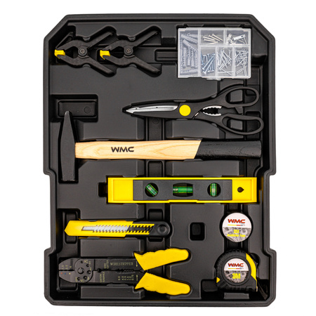 Zestaw narzędzi kluczy bitów nasadek skrzynia walizka na kółkach 186 el WMC