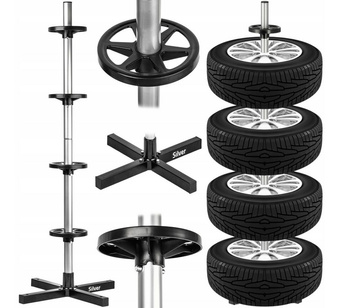 Stojak na opony koła felgi regał pionowy na 4 opony do garażu SILVER