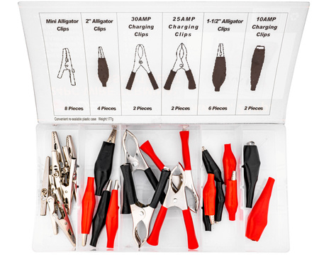 Zestaw krokodylków i złączek 24 elementy oraz sortownik ROCKFORCE