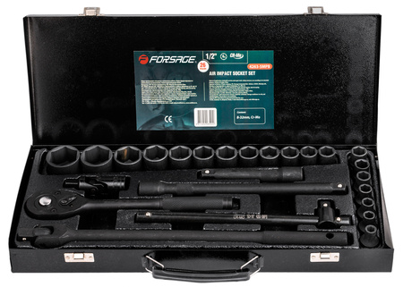 Klucze nasadowe nasadki grzechotka zestaw 1/2" 25el 8-32 mm walizka metalowa FORSAGE