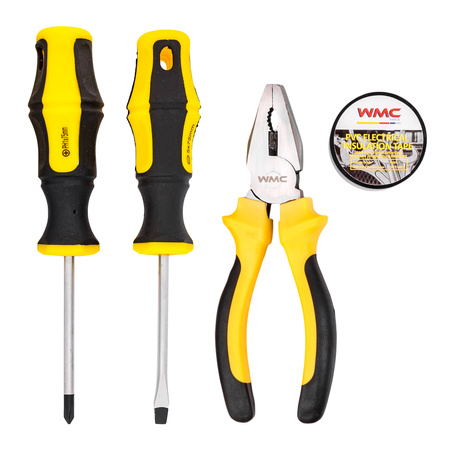 Zestaw wkrętaków śrubokrętów ph szczypce kombinerki taśma izolacyjna 4el WMC