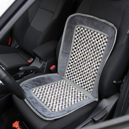 Mata koralik na siedzenie obszyta welurem szara Deluxe