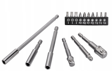 Adaptery redukcje na nasadki do wkrętarki bity przedłużki 16 el FALON-TECH