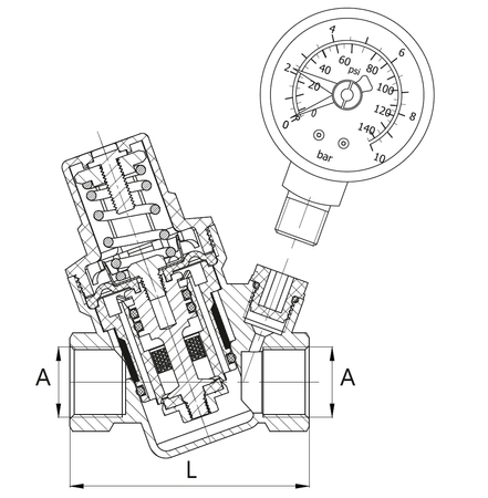 Zawór redukcyjny ciśnienia wody 1/2" z ciśnieniomierzem ART.301-15 DIAMOND