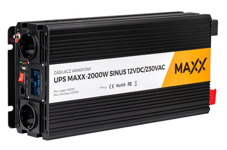 Przetwornica prądu napięcia UPS sinus 12v 230v MAXX 1000/2000W LCD PILOT 4SUN