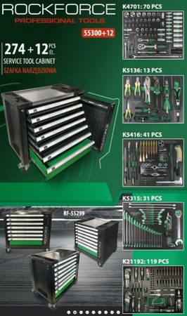 Szafka warsztatowa wózek narzędziowy z wyposażeniem klucze nasadowe 274 el ROCKFORCE