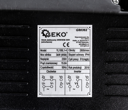 Silnik elektryczny 230V 3kW / 4 km 1-fazowy jednofazowy GEKO