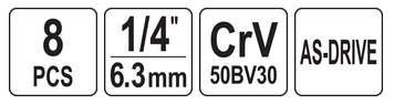 Nasadki udarowe klucze nasadowe długie 1/4" 5,5 - 13 mm zestaw 8el YT-14431 YATO