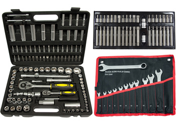 Zestaw Klucze Nasadowe 108el + Bity Torx 40el + Płasko-oczkowe 12el