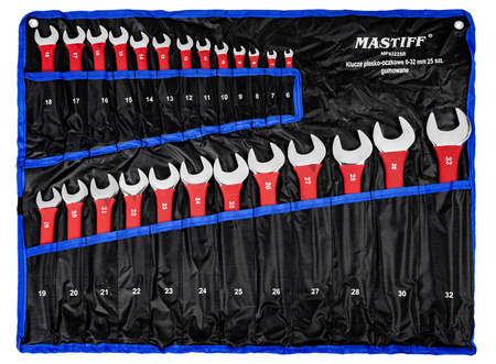 Klucze płasko oczkowe płaskie gumowane zestaw płachta 6-32 mm 25el MASTIFF