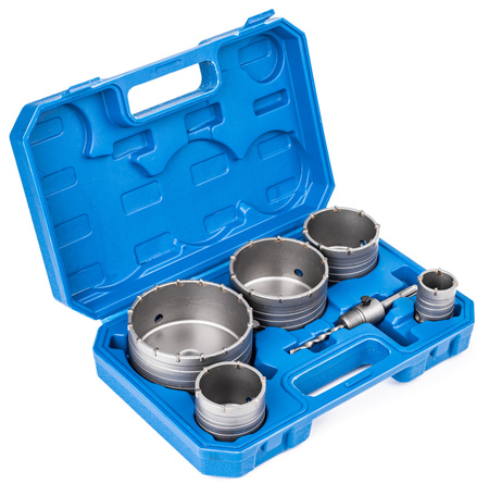 Zestaw frezów otwornic do betonu muru 7el koronka widia walizka 40-120mm FALON-TECH