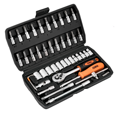 Zestaw kluczy nasadowych 1/4" 46 elementów TORX HEX PZ PH w walizce ISMA