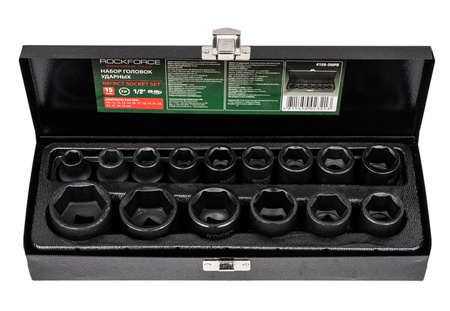 Nasadki udarowe klucze nasadowe krótkie 1/2" 10-32 mm zestaw walizka 15el ROCKFORCE
