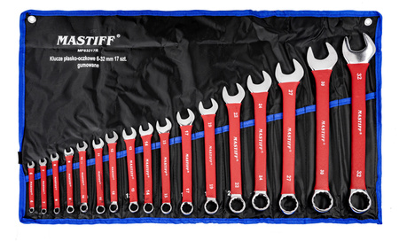 Klucze płasko oczkowe płaskie gumowane zestaw płachta 6-32 mm 17el MASTIFF