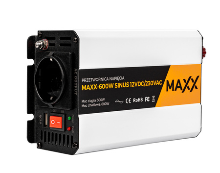 Przetwornica prądu napięcia czysty sinus 12v 230v 300/600w MAXX 4SUN