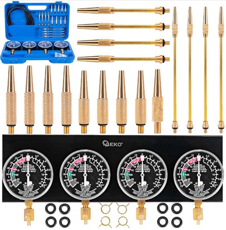 Zestaw do synchronizacji regulacji gaźników spalinowych wakuometry 4szt + 17 adapterów GEKO