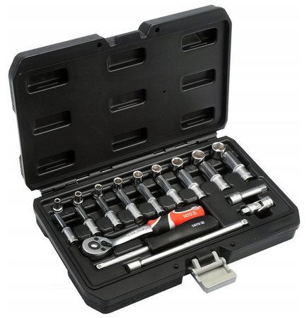 Zestaw kluczy nasadowych nasadki grzechotka 1/4" YT-14451 23el YATO