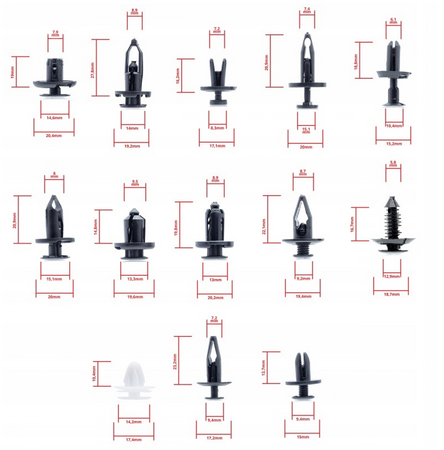 Zestaw spinki samochodowe klipsy tapicerki kołki łyżki etui 230 szt FALON-TECH