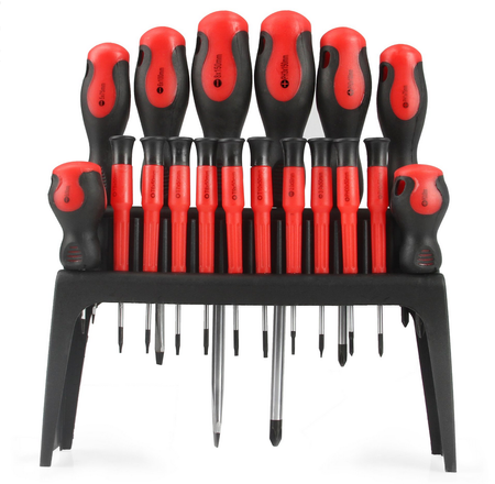 Śrubokręty wkrętaki PZ PH Torx precyzyjne Cr-V 18el magnes zestaw + stojak MAR-POL