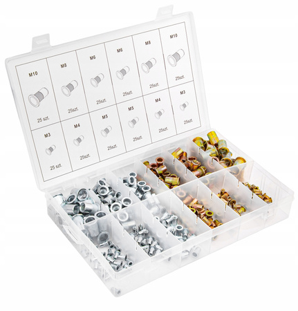 Zestaw nitonakrętek stalowych nitonakrętka walcowa ocynk M3-M10 mix 300szt GEKO