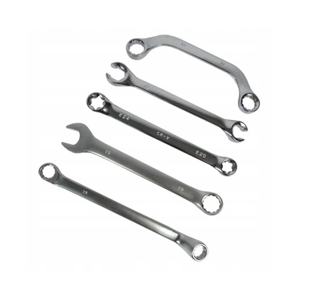 Klucze płasko oczkowe torx wygięte typ C półotwarte 47 sztuk (płachta)