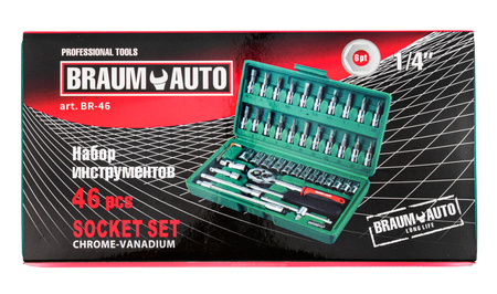 Zestaw kluczy nasadowych 1/4" 46 elementów TORX HEX PZ PH w walizce BRAUM AUTO