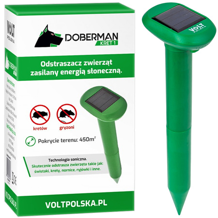 Ogrodowy solarny odstraszacz gryzoni i zwierząt (kun, myszy, szczurów, kretów) DOBERMAN KRET I GARDEN VOLT POLSKA
