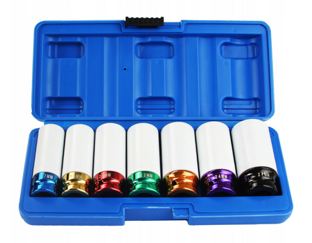 Nasadki udarowe do alufelg 7 sztuk zestaw nasadek 17-27 mm BJC