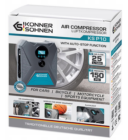 Kompresor samochodowy pompka rowerowa sprężarka do roweru auta 10 bar 12V KS Könner & Söhnen