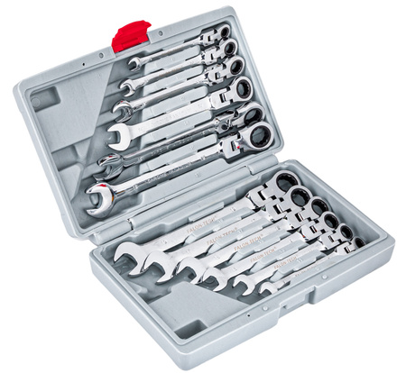 Klucze płasko-oczkowe z grzechotką łamane 8-19 12szt FALON-TECH