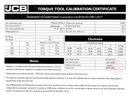 Klucz dynamometryczny z blokadą etui certyfikat kalibracji 100-600Nm 3/4" JCB