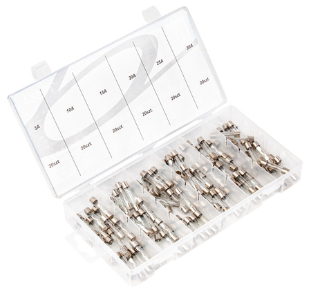 Bezpieczniki Samochodowe Szklane Zestaw 120 szt. 5A-30A FALON-TECH