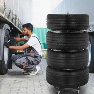 Stojak na opony koła felgi regał pionowy z kółkami na 4 opony do garażu SILVER