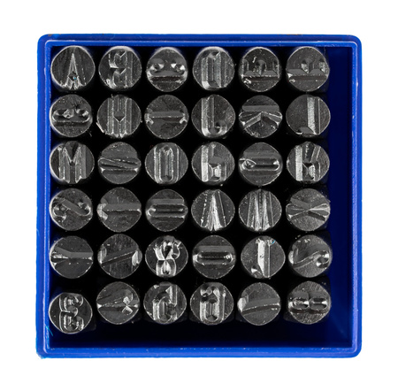 Numeratory znaczniki stemple wybijaki do metalu litery + cyfry 8mm 36el. FALON-TECH