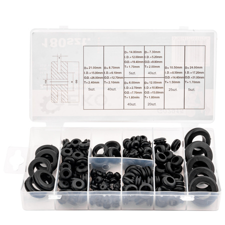 Zestaw przelotek gumowych 180 szt GEKO