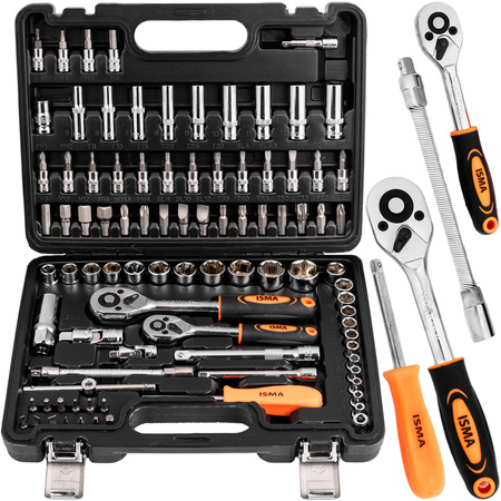 Zestaw narzędziowy klucze nasadowe wkrętaki grzechotki bity 1/4" 3/8" 94el ISMA