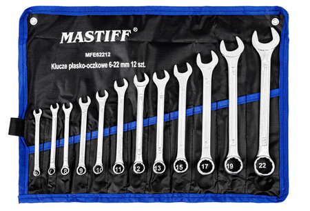 Klucze płasko oczkowe płaskie 6-22mm zestaw kluczy płachta 12el MASTIFF