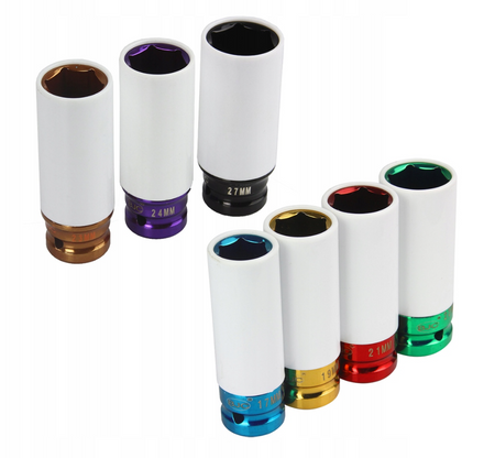 Nasadki udarowe do alufelg 7 sztuk zestaw nasadek 17-27 mm BJC