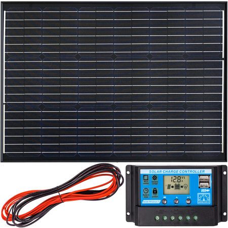 Zestaw solarny fotowoltaiczny 50W 12V BLACK (Panel solarny 50W, Regulator napięcia 10A) VOLT POLSKA