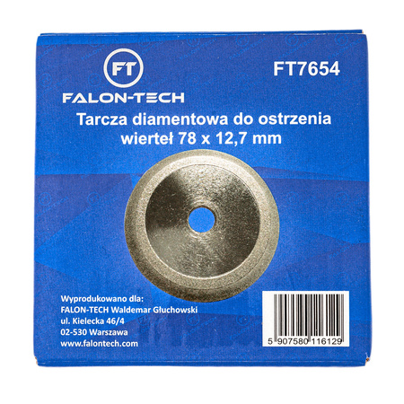 Tarcza diamentowa do ostrzałki ostrzenia wierteł kamień 78 x 12,7 mm FALON-TECH