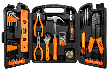 Zestaw narzędziowy klucze nasadowe imbusowe wkrętaki młotek bity 129el ISMA