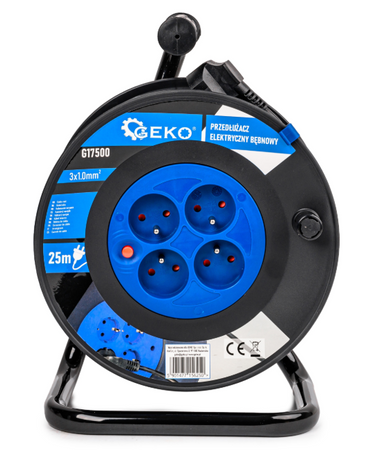 Przedłużacz elektryczny bębnowy budowlany 25m 4 gniazda na bębnie zwijak GEKO