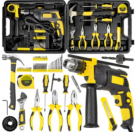 Zestaw narzędziowy warsztatowy wiertarka młotek wkrętaki bity szczypce 59el WMC