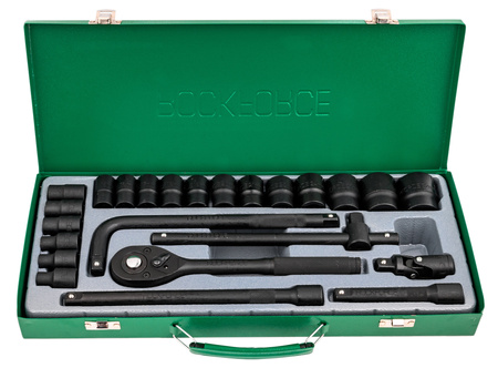 Klucze nasadowe nasadki grzechotka zestaw 1/2" 24el 8-32 mm walizka metalowa ROCKFORCE