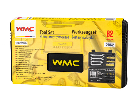 Zestaw narzędziowy klucze nasadowe wkrętaki 1/4" 62el WMC