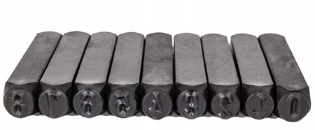 Numeratory znaczniki stemple wybijaki do metalu litery + cyfry 10mm 36el. FALON-TECH